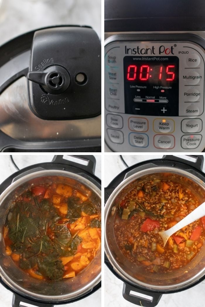 a collage of steps to make instant pot unstuffed peppers